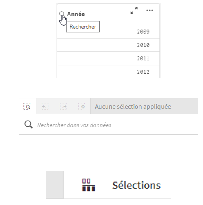 Image indiquant comment procéder à une recherche sur Qlik Sense