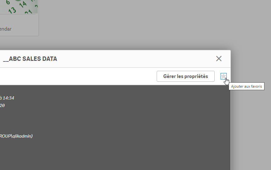 Image qui a pour but d'illustrer comment il est possible de mettre une application en favoris sur Qlik Sense