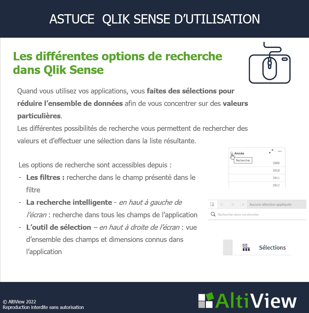 Les différentes options de recherche dans Qlik Sense