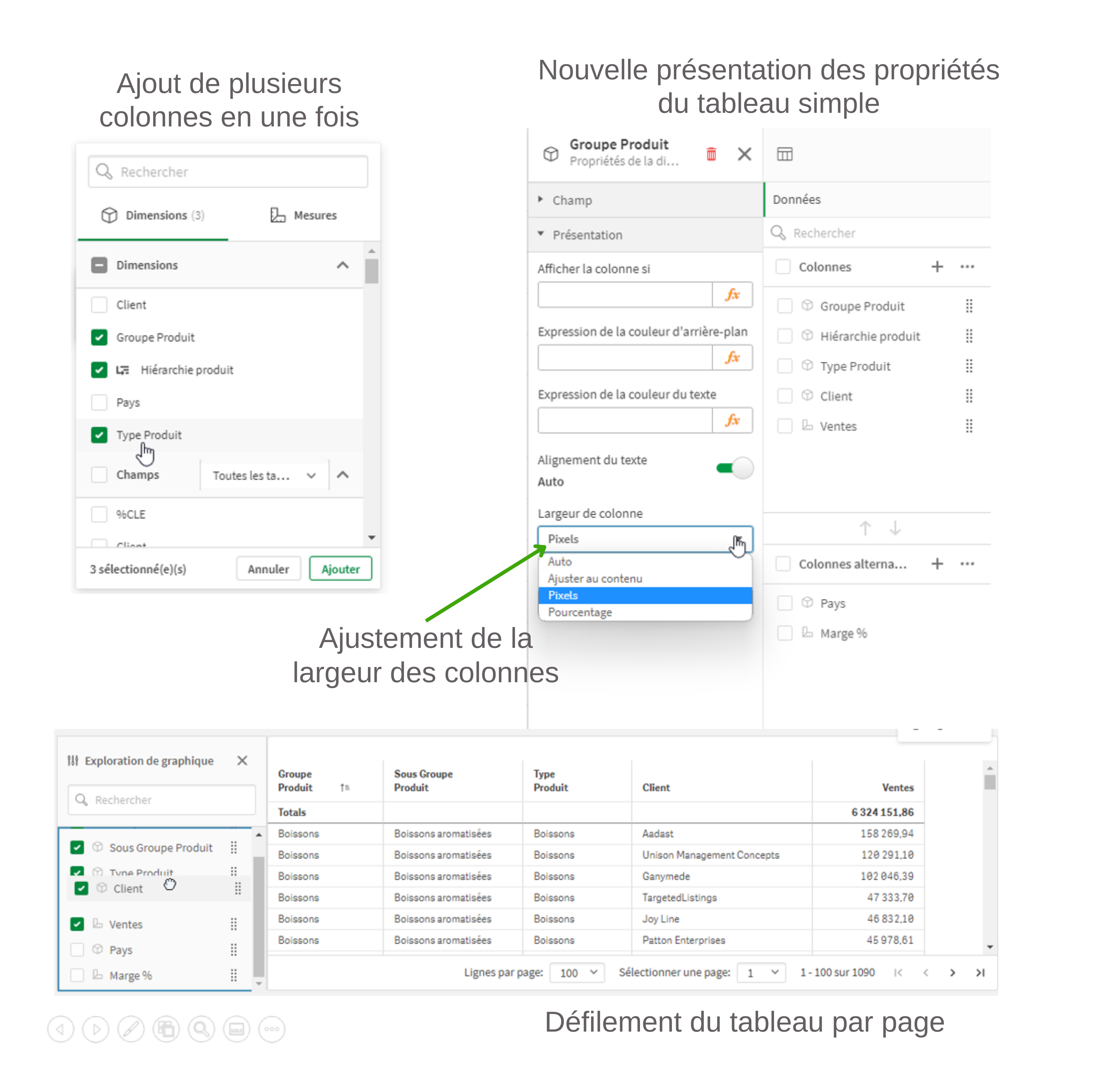 Image illustrant les nouvelles fonctionnalités du tableau simple pour les nouveautés de Qlik Cloud de Mai 2023