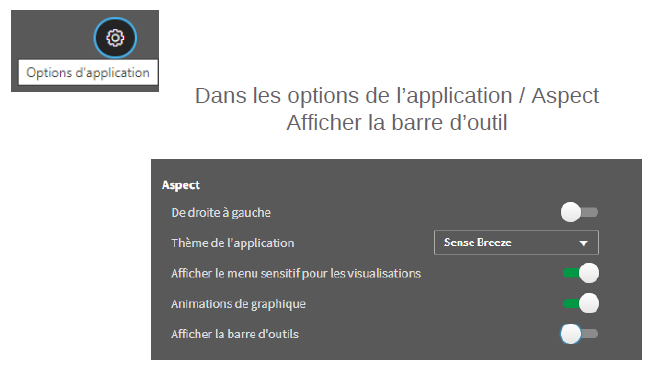 Réglage pour activer/désactiver la barre d'outils